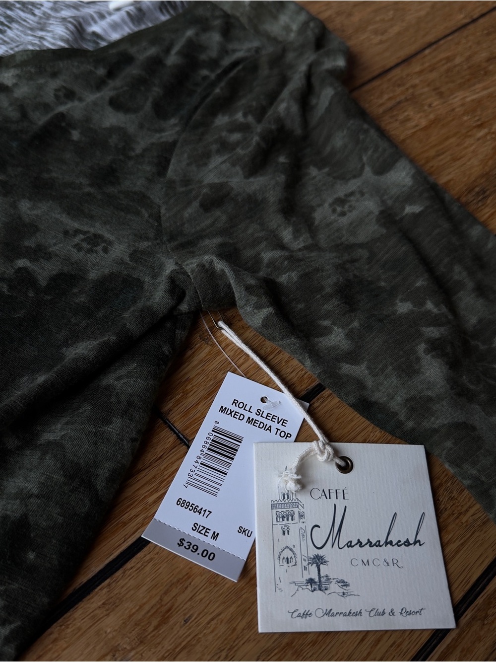 Olive Green 3/4 Sleeve Mixed Media Top - M